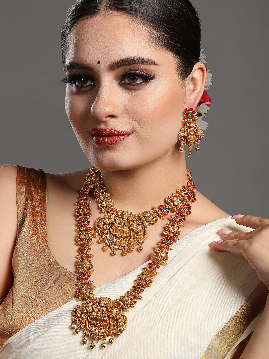 Gold/Multicolor Pearl Gold-Plated Dangle Earrings