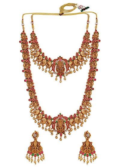 Gold/Multicolor Pearl Gold-Plated Dangle Earrings