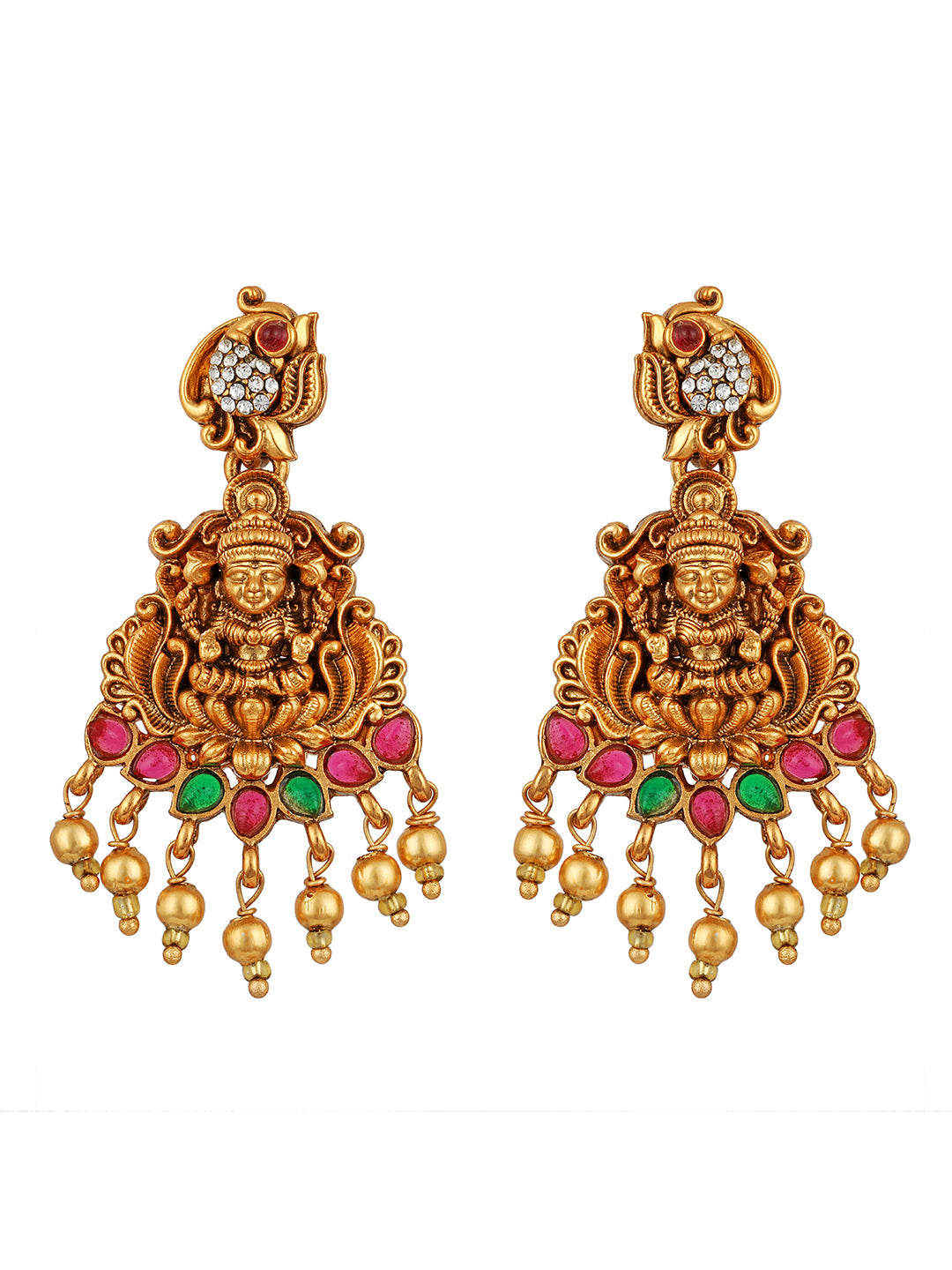 Gold/Multicolor Pearl Gold-Plated Dangle Earrings