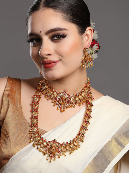 Gold/Multicolor Pearl Gold-Plated Dangle Earrings