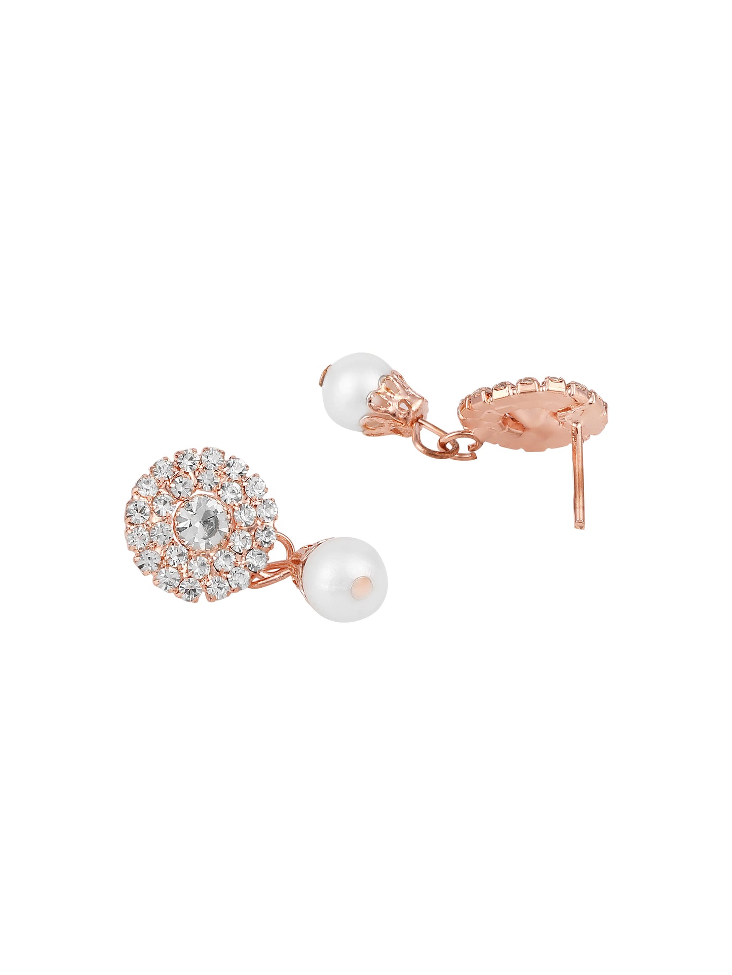 Gold-Plated American Diamonds Pearl  Necklace Set With Drop Earring