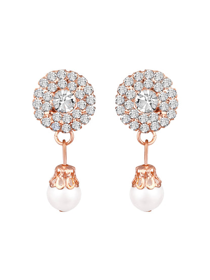 Gold-Plated American Diamonds Pearl  Necklace Set With Drop Earring