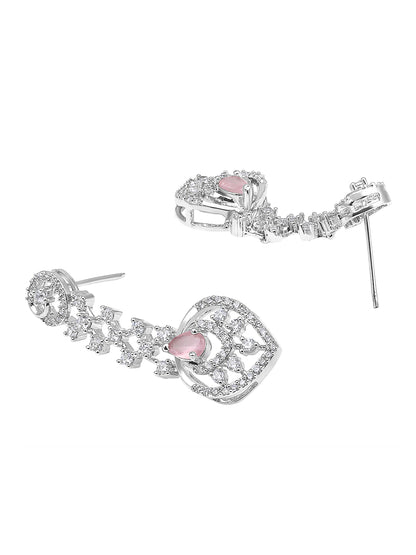 Rhodium Plated White and Baby Pink CZ Stone Studded Choker Set