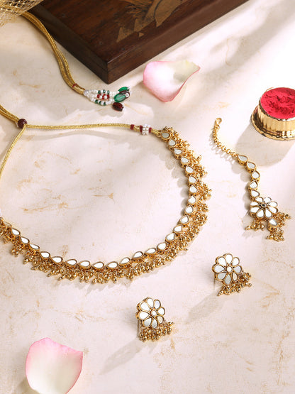 Gold-Plated Artificial Stones  Necklace Set With Drop Earring