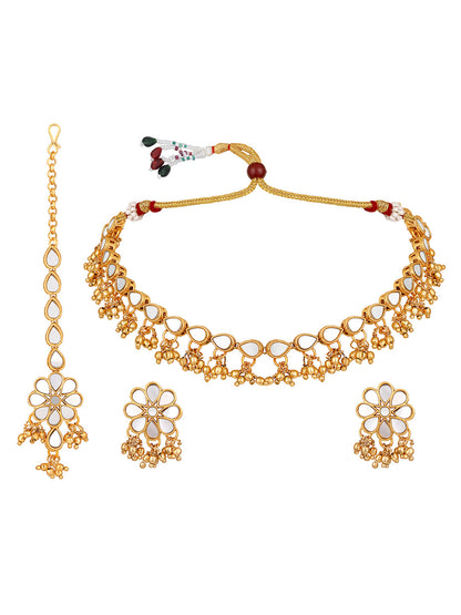 Gold-Plated Artificial Stones  Necklace Set With Drop Earring