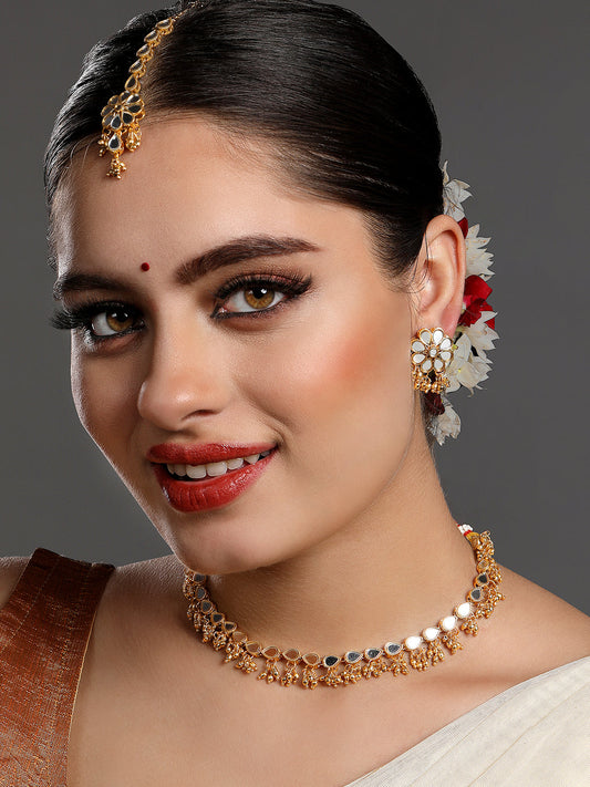 Gold-Plated Artificial Stones  Necklace Set With Drop Earring