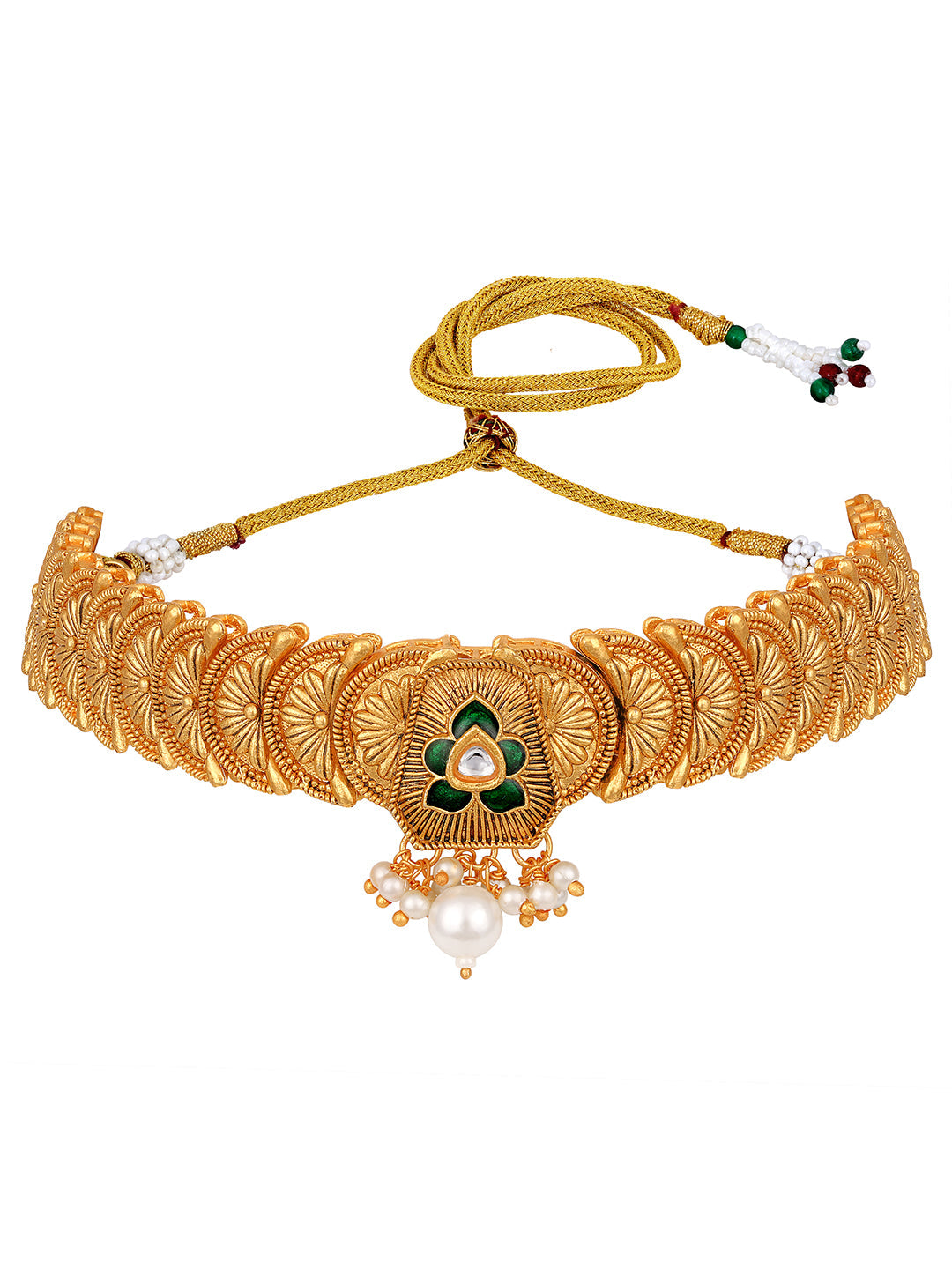 Gold-Plated Artificial Stone Necklace Set With Jhumka Earring