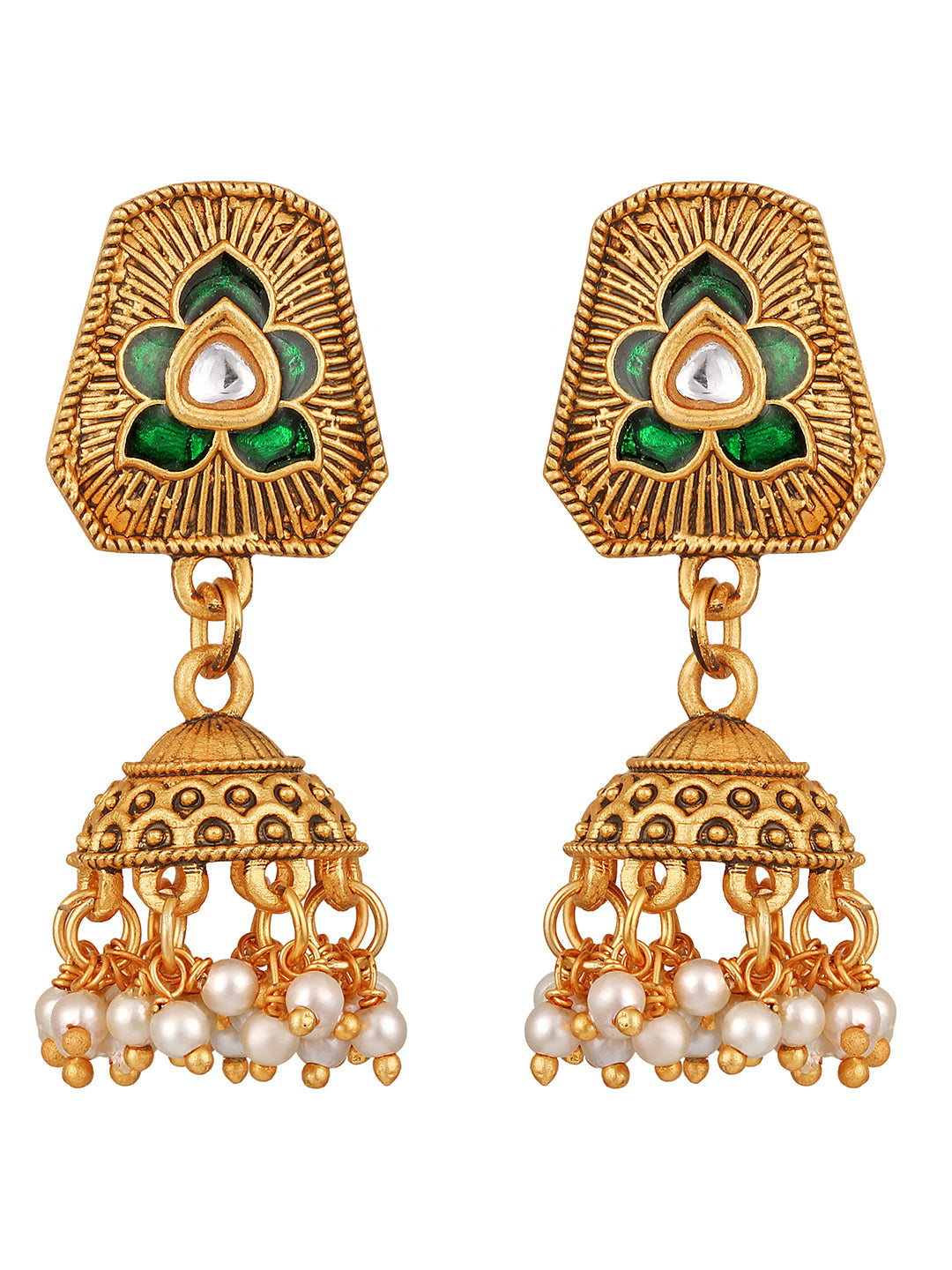 Gold-Plated Artificial Stone Necklace Set With Jhumka Earring