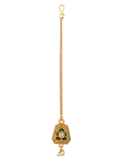 Gold-Plated Artificial Stone Necklace Set With Jhumka Earring