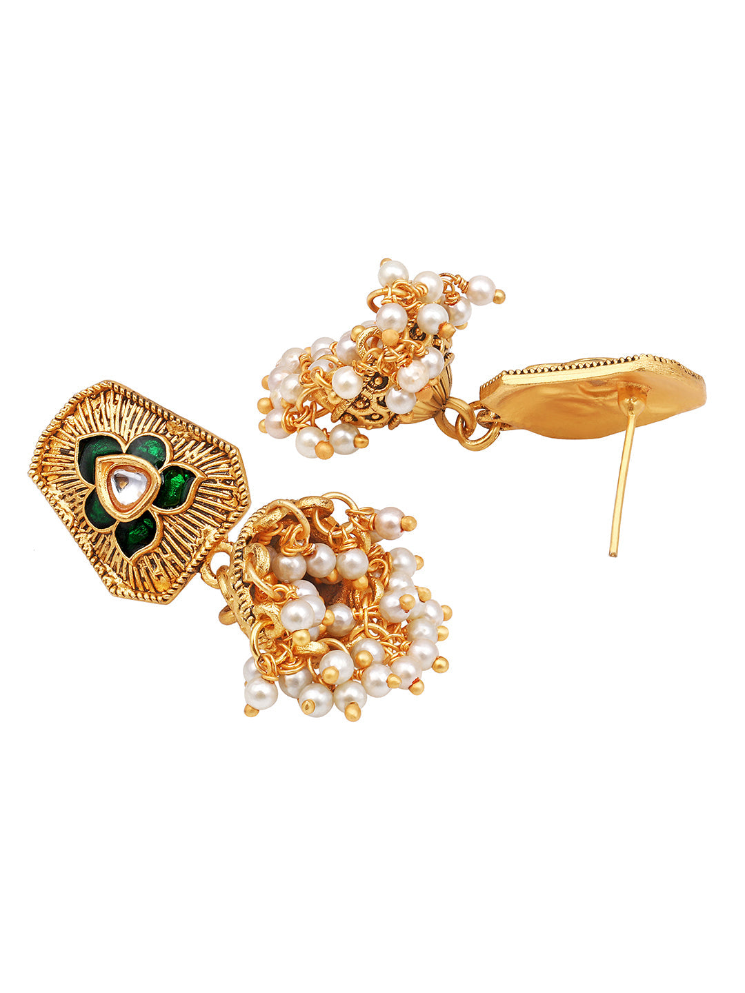 Gold-Plated Artificial Stone Necklace Set With Jhumka Earring