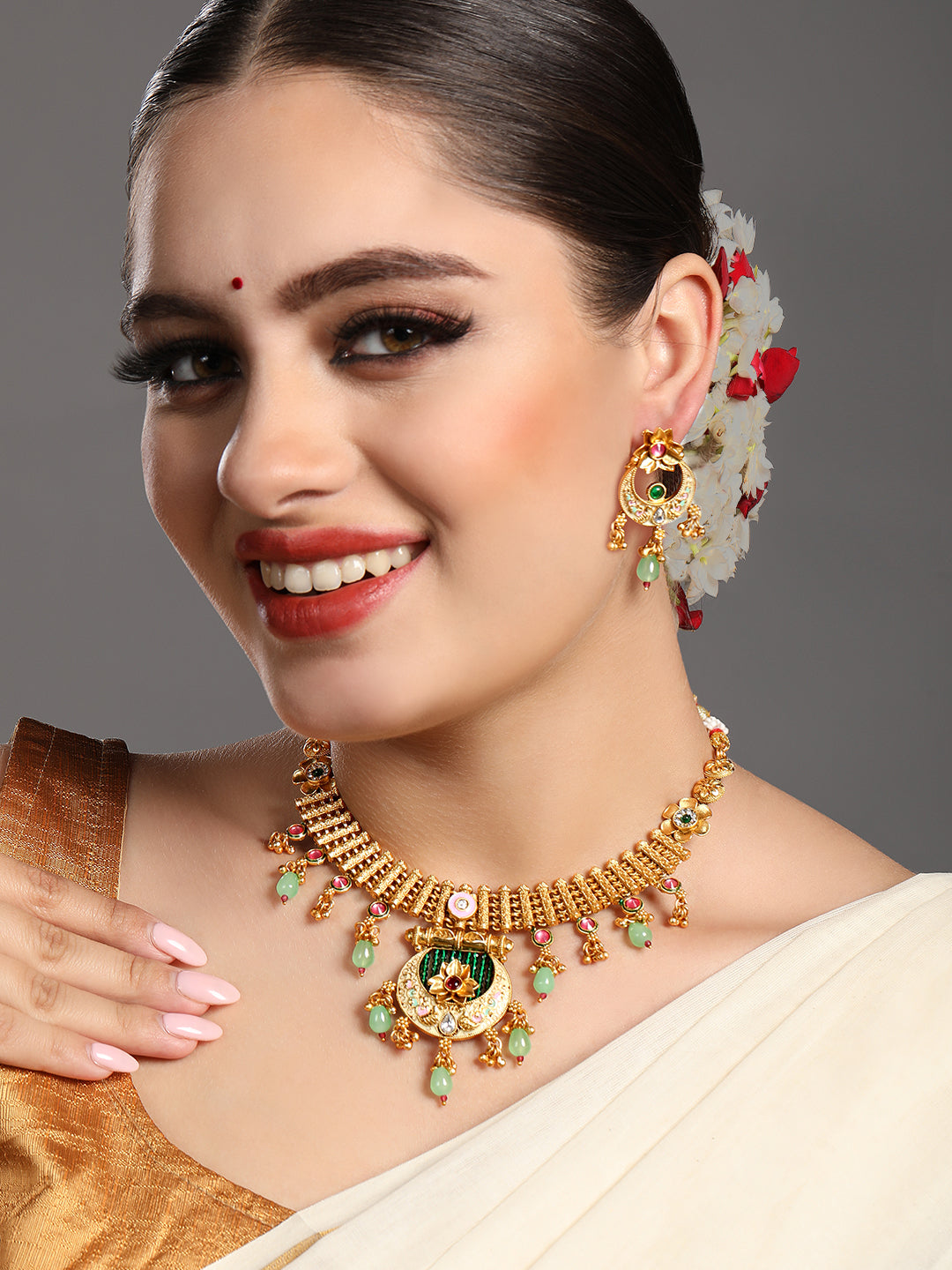 Kundan Peacock Charm Set