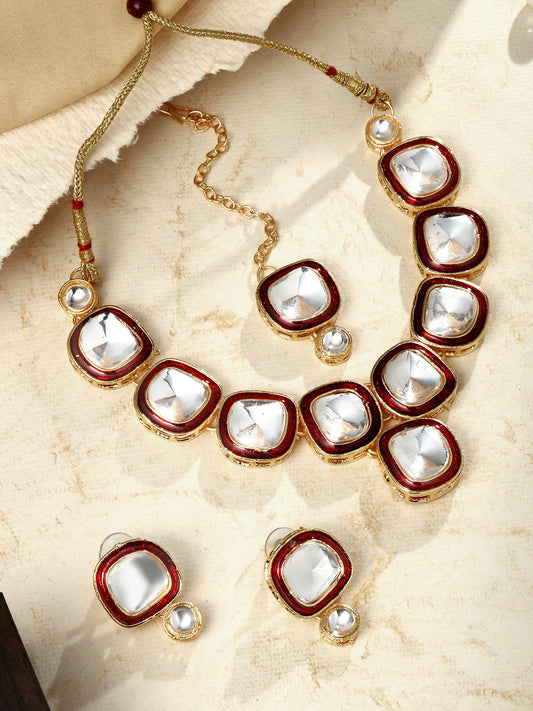 Gold-Plated Artificial Stone Necklace Set With Drop Earring