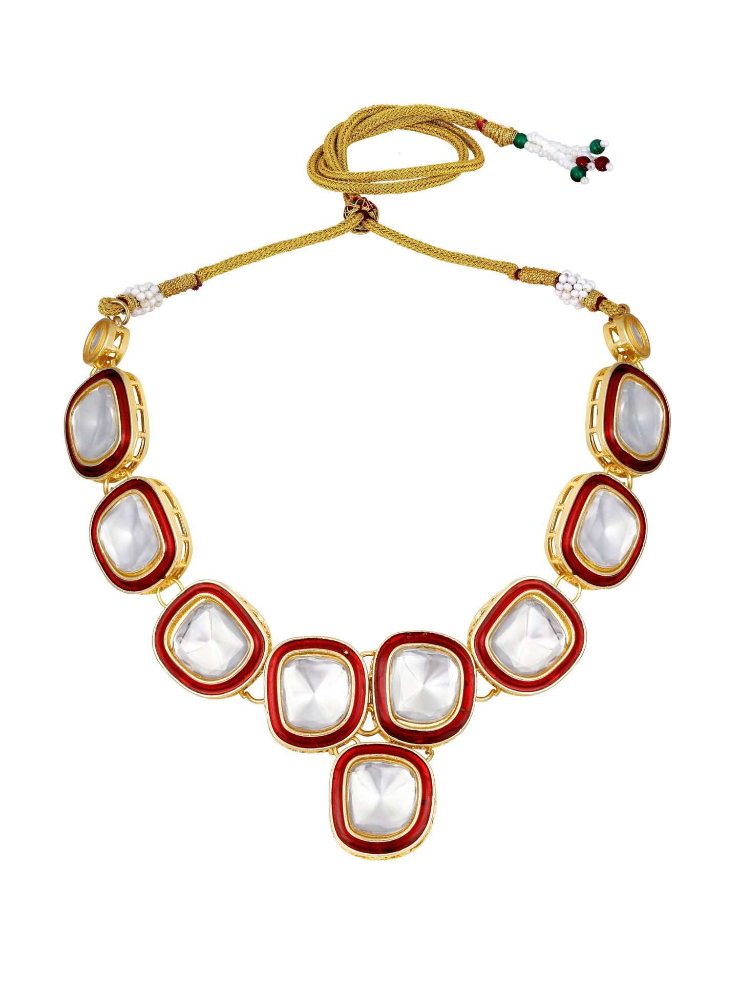 Gold-Plated Artificial Stone Necklace Set With Drop Earring