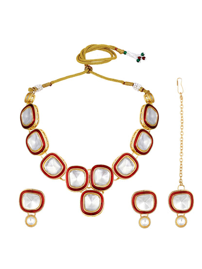 Gold-Plated Artificial Stone Necklace Set With Drop Earring
