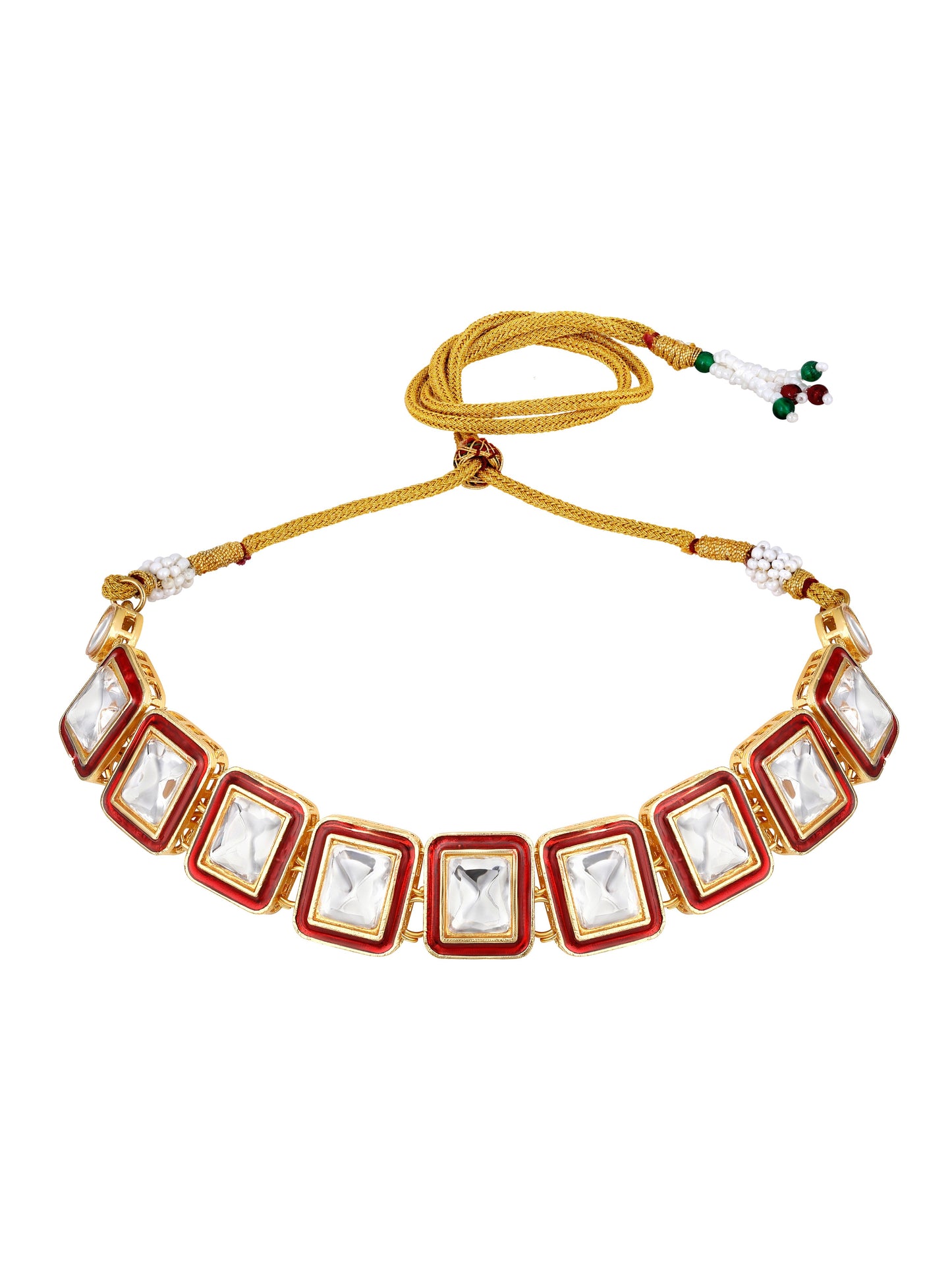 Gold-Plated Artificial Stone Necklace Set With Drop Earring