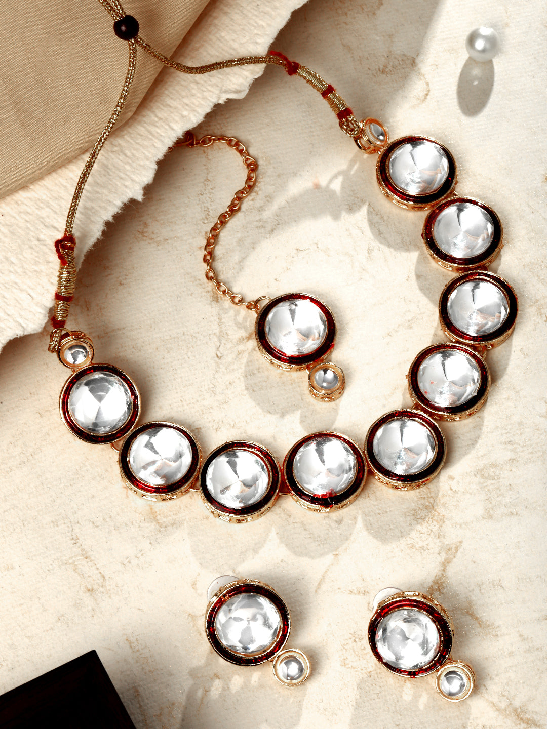 Gold-Plated Artificial Stone Necklace Set With Drop Earring