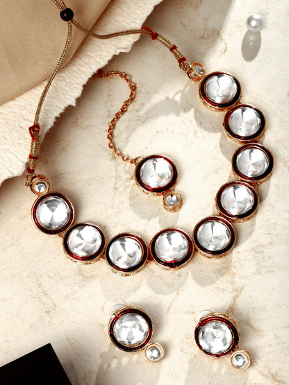 Gold-Plated Artificial Stone Necklace Set With Drop Earring