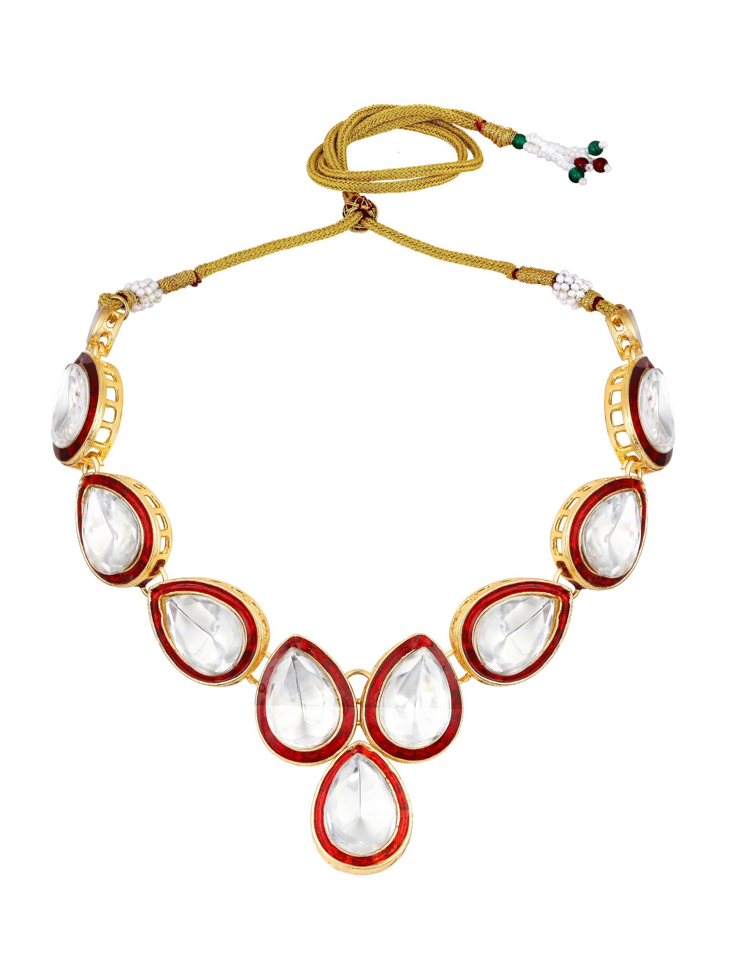 Gold-Plated Artificial Stone Necklace Set With Drop Earring