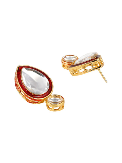 Gold-Plated Artificial Stone Necklace Set With Drop Earring