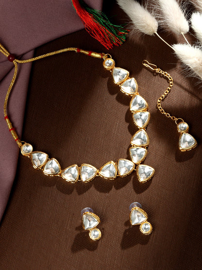 Gold-Plated Artificial Stone Necklace Set With Drop Earring