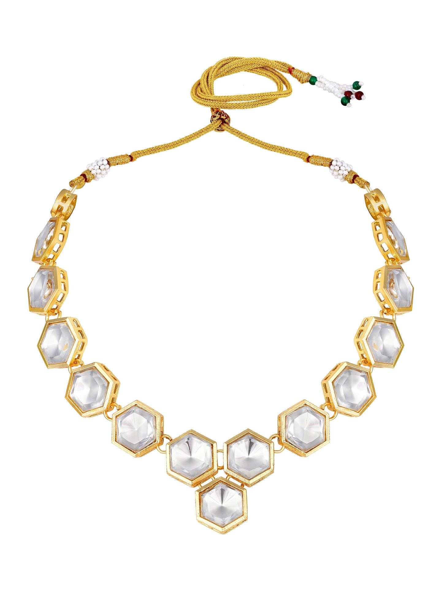 Gold-Plated Artificial Stone Necklace Set With Drop Earring