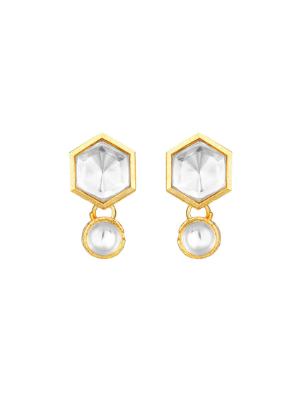Gold-Plated Artificial Stone Necklace Set With Drop Earring