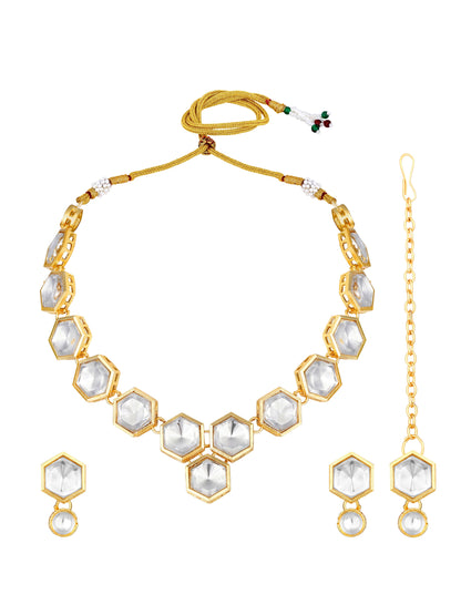 Gold-Plated Artificial Stone Necklace Set With Drop Earring