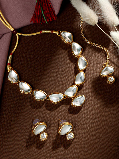 Gold-Plated Artificial Stone Necklace Set With Drop Earring