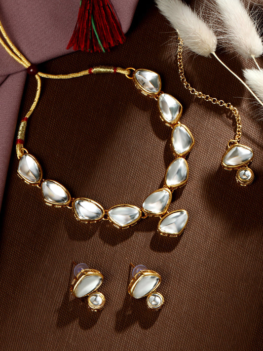 Gold-Plated Artificial Stone Necklace Set With Drop Earring