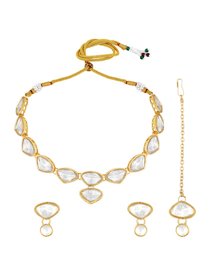 Gold-Plated Artificial Stone Necklace Set With Drop Earring