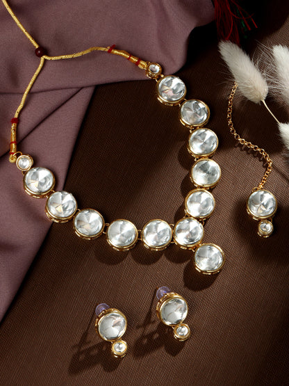 Gold-Plated Artificial Stone Necklace Set With Drop Earring