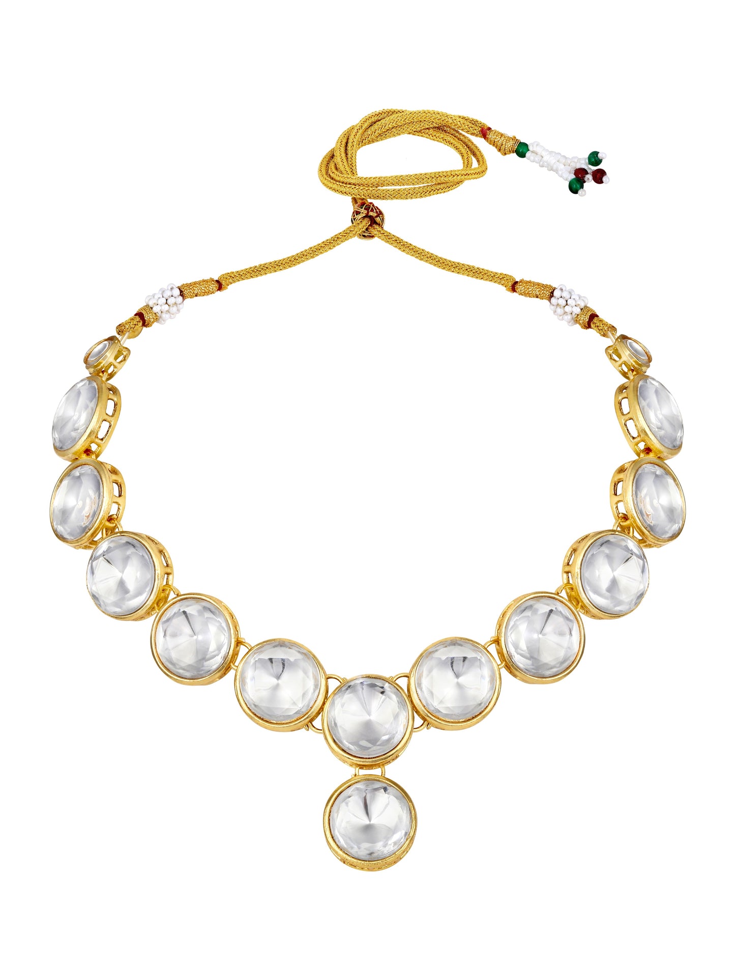 Gold-Plated Artificial Stone Necklace Set With Drop Earring