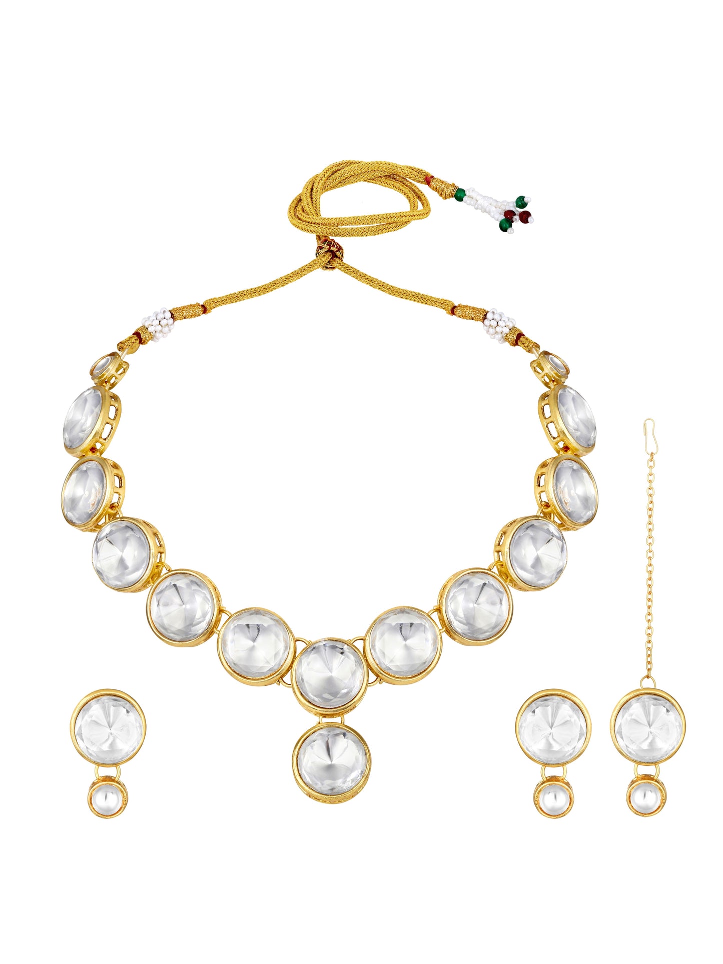 Gold-Plated Artificial Stone Necklace Set With Drop Earring
