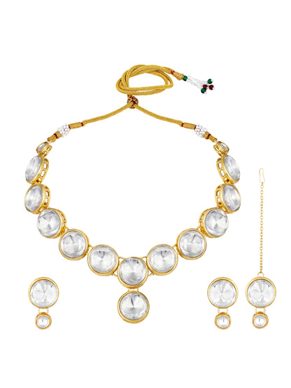 Gold-Plated Artificial Stone Necklace Set With Drop Earring