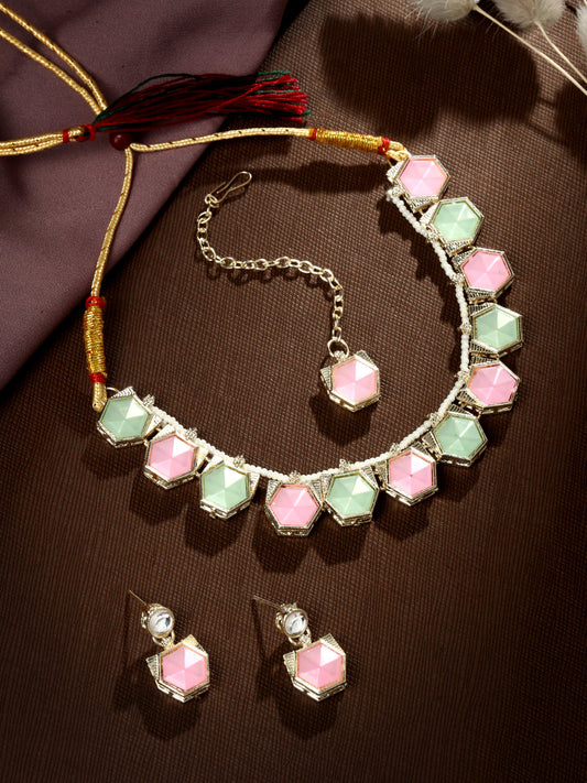 Silver-Plated Pearl Necklace Set With Drop Earring