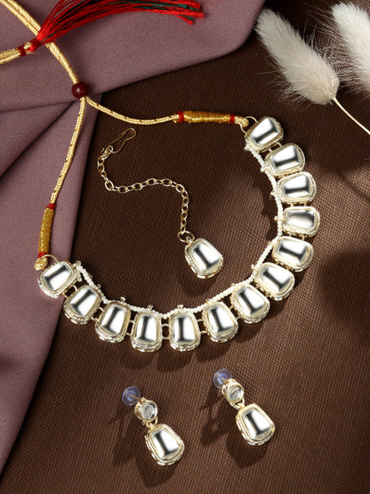 Gold-Plated Americon Diamond Necklace Set With Drop Earring