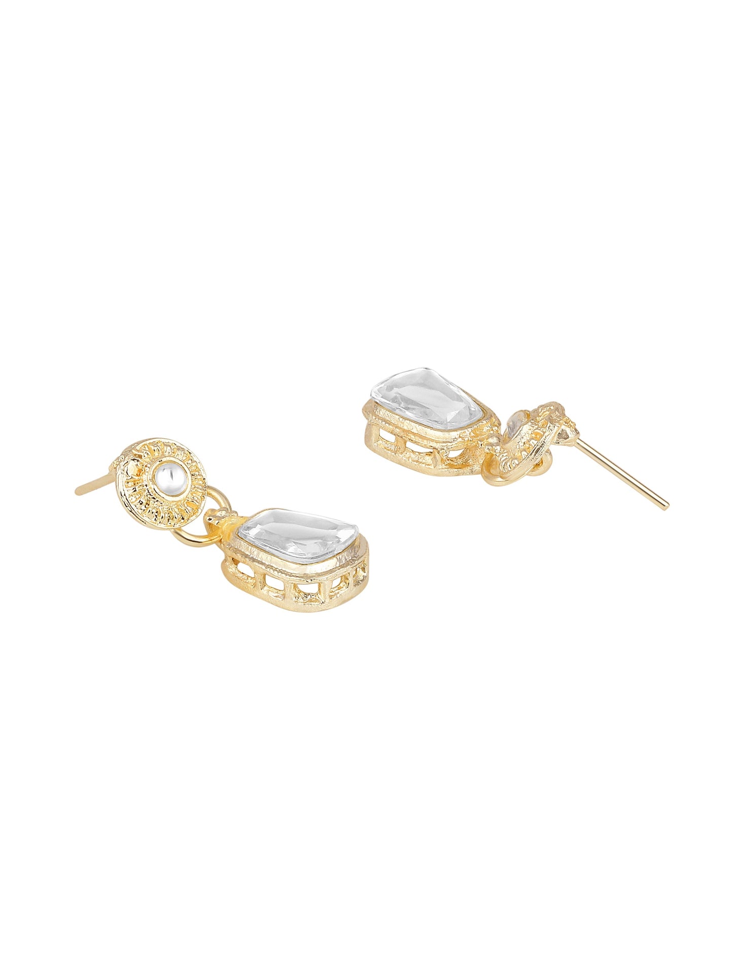 Gold-Plated Americon Diamond Necklace Set With Drop Earring