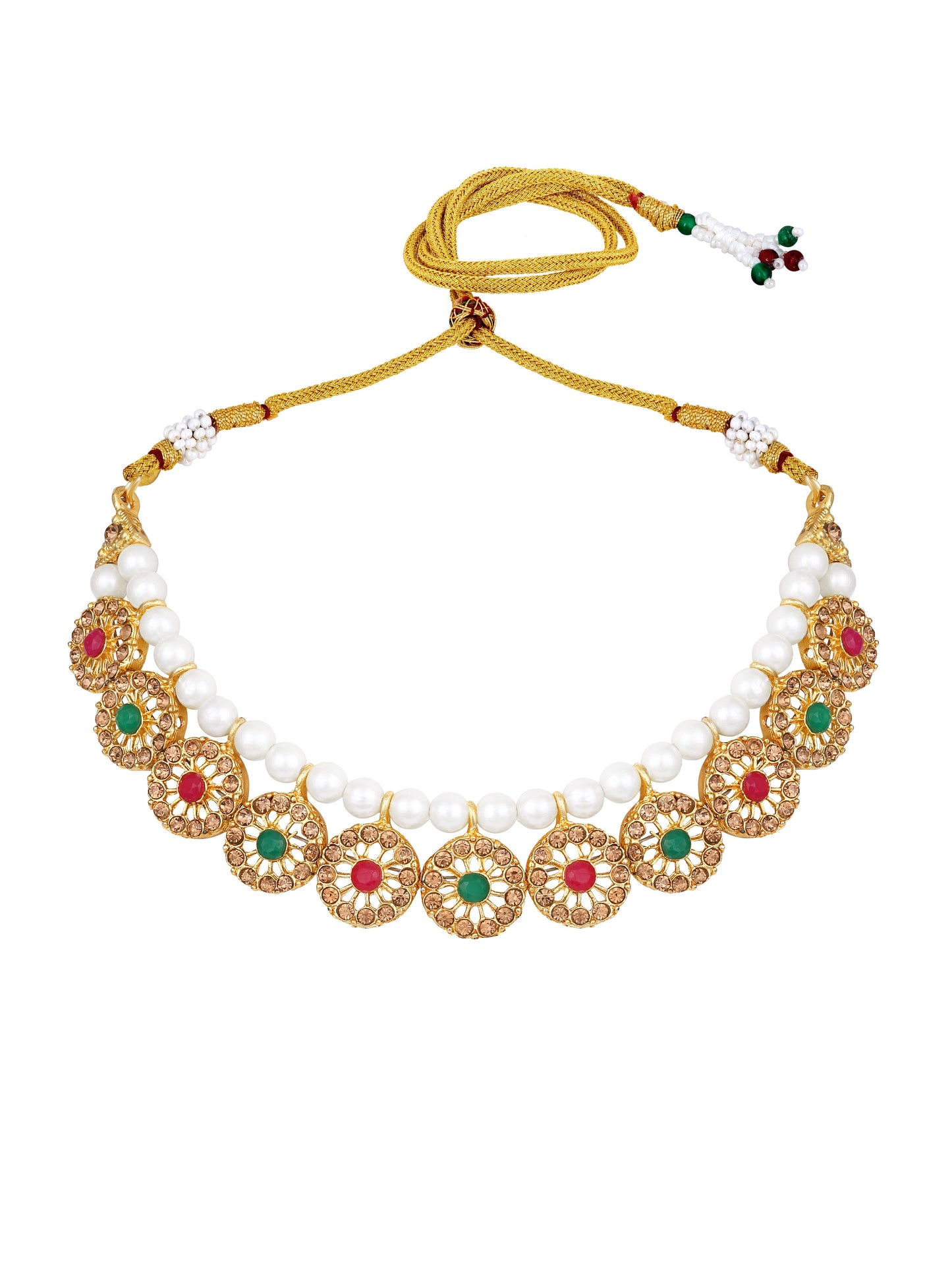 Gold-Plated Multicolor Kundan Artificial Stone Pearl Drop Earring With Necklace Set