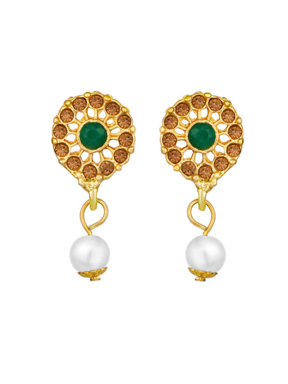 Gold-Plated Multicolor Kundan Artificial Stone Pearl Drop Earring With Necklace Set