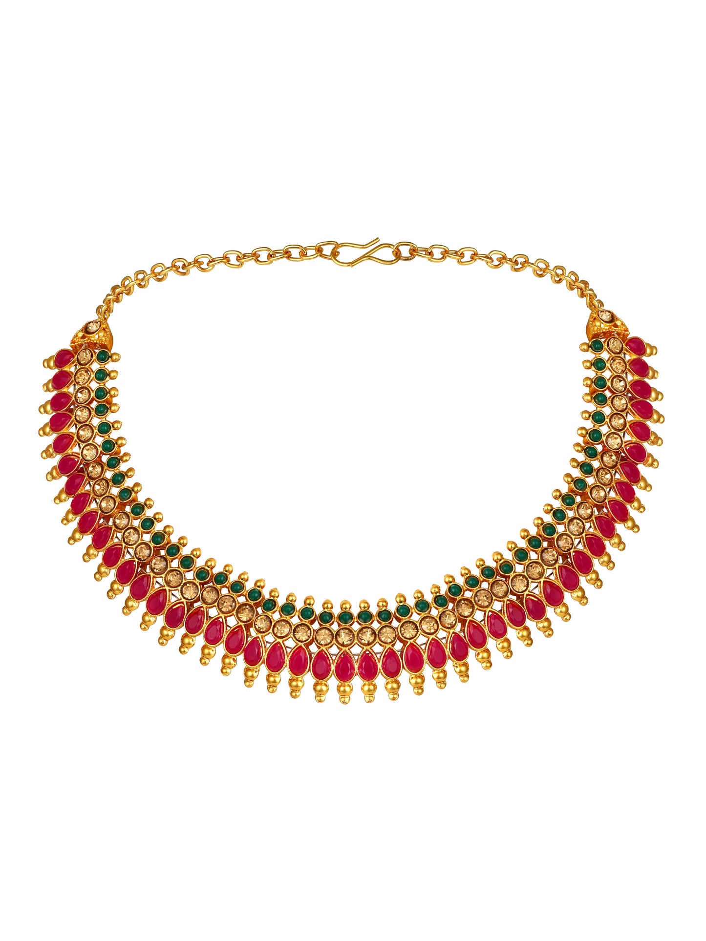 Gold-Plated Artificial Stone Kundan Pearl Necklace Set With Jhumka Earring