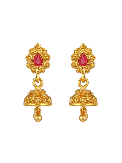 Gold-Plated Artificial Stone Kundan Pearl Necklace Set With Jhumka Earring