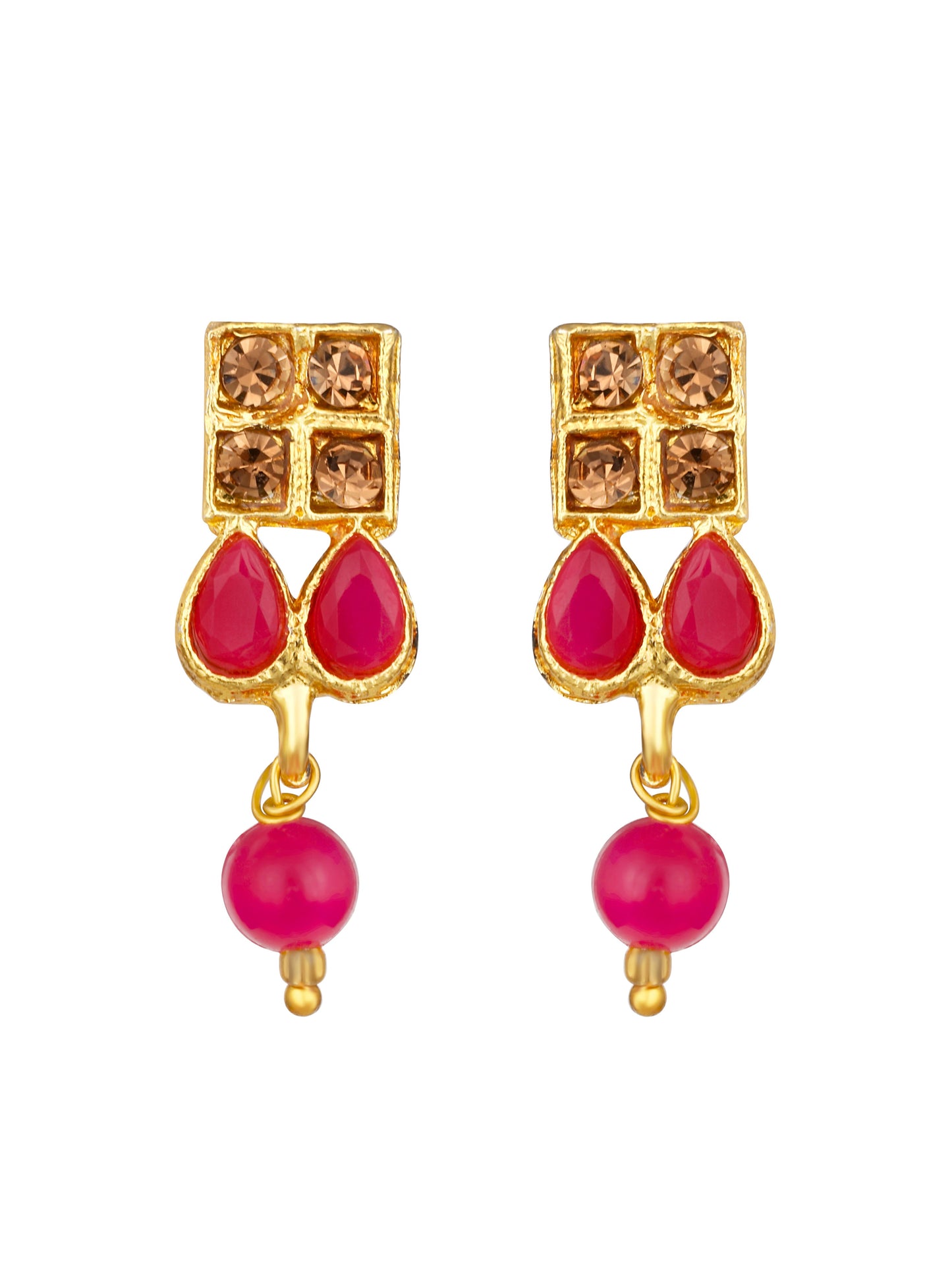 Gold-Plated Multicolor Artificial Stone Kundan Pearl Drop Earring With Necklace Set