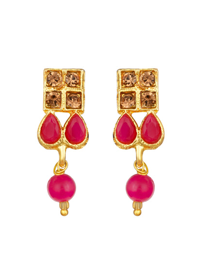 Gold-Plated Multicolor Artificial Stone Kundan Pearl Drop Earring With Necklace Set