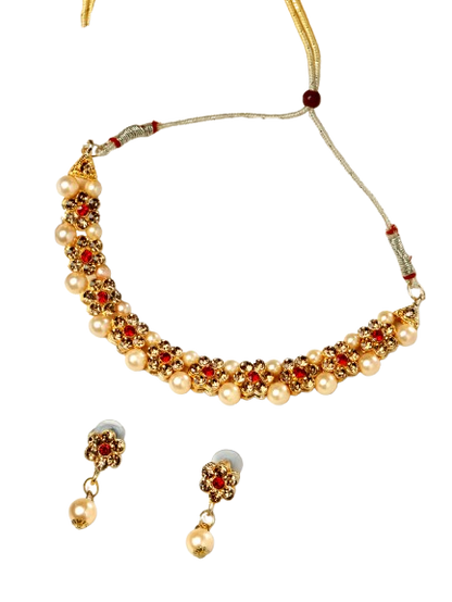 Gold-Plated Americon Diamond Necklace Set With Drop Earring