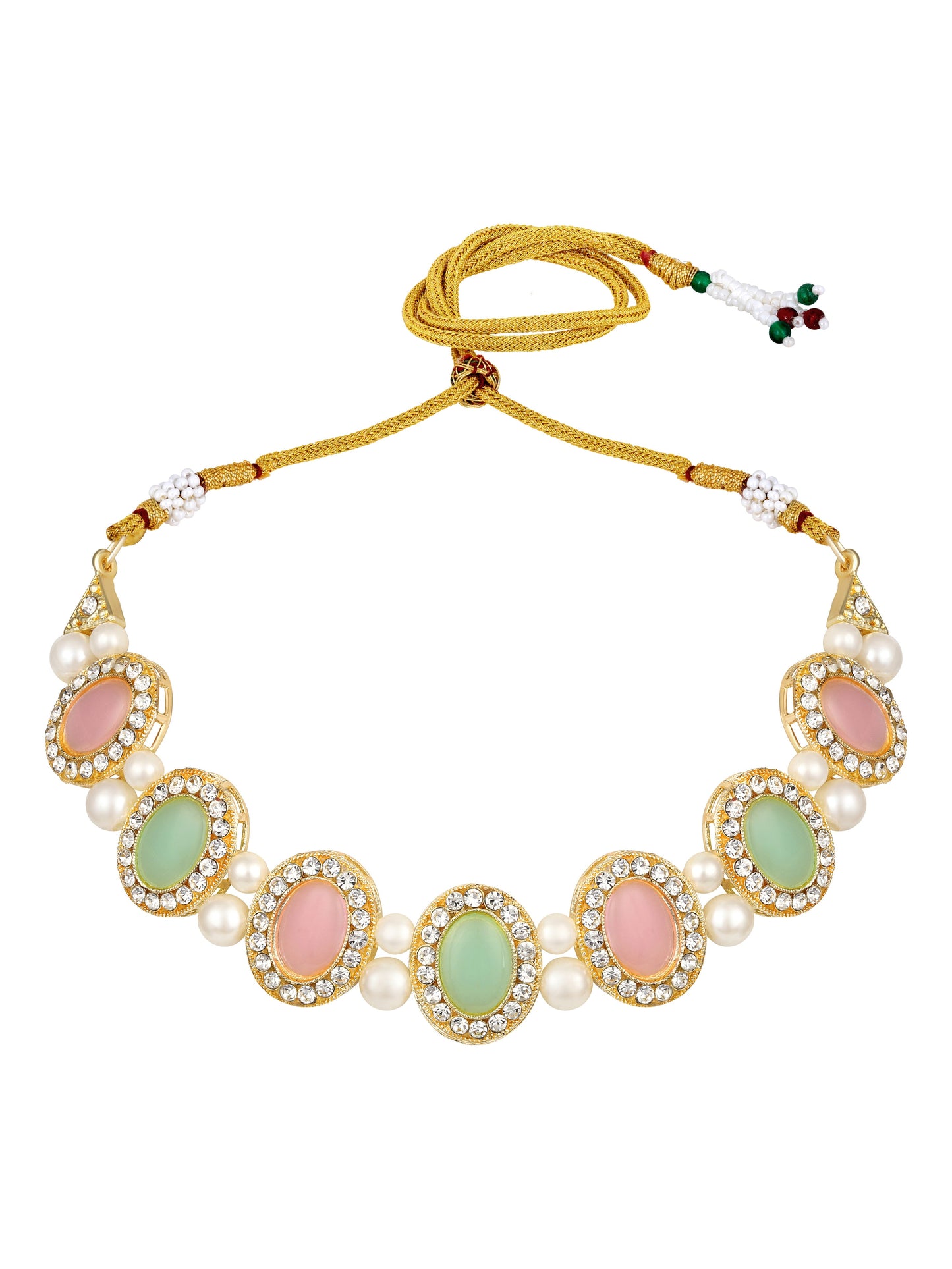 Gold-Plated American Diamonds Pearl  Necklace Set With Drop Earring