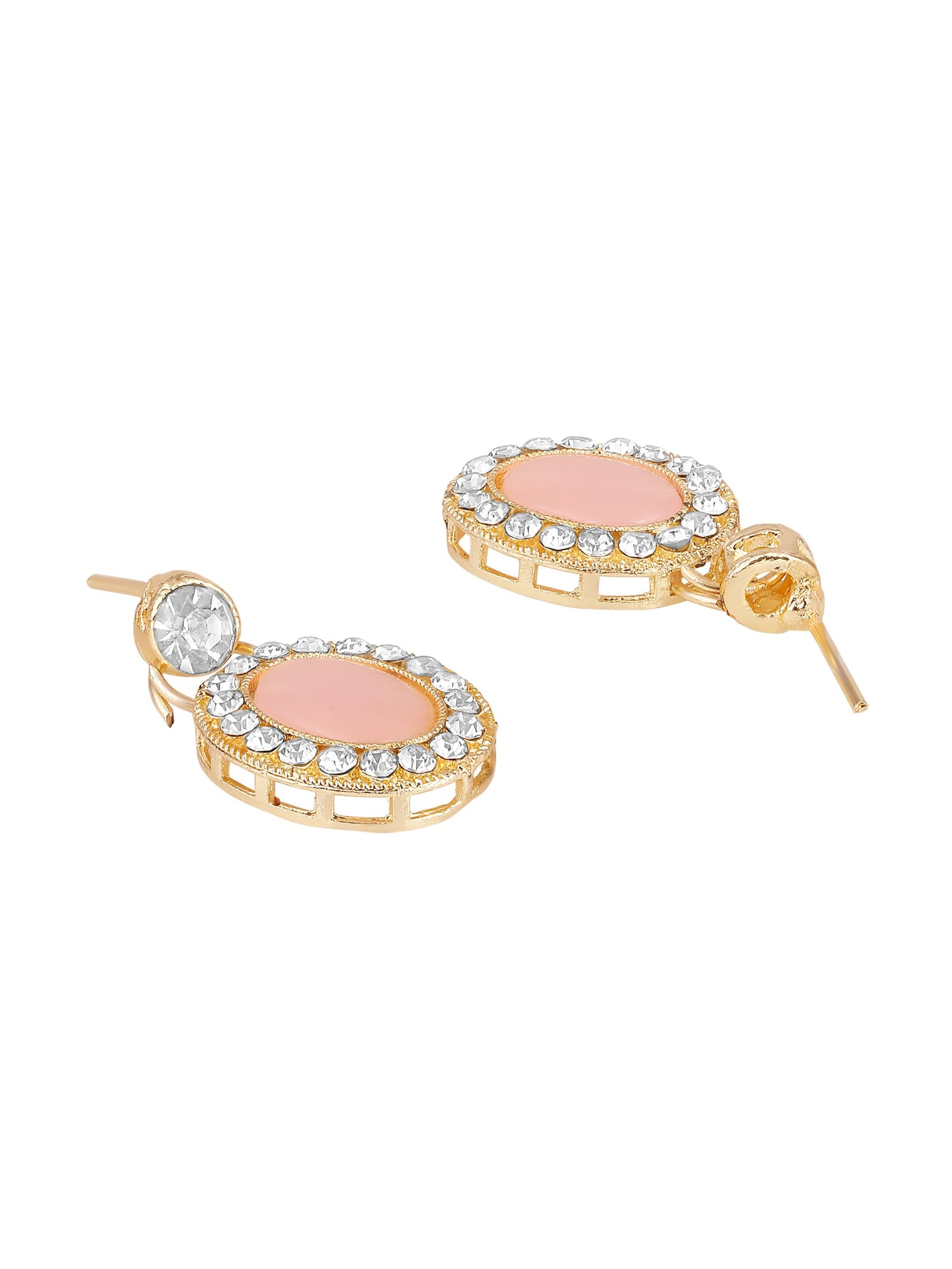 Gold-Plated American Diamonds Pearl  Necklace Set With Drop Earring