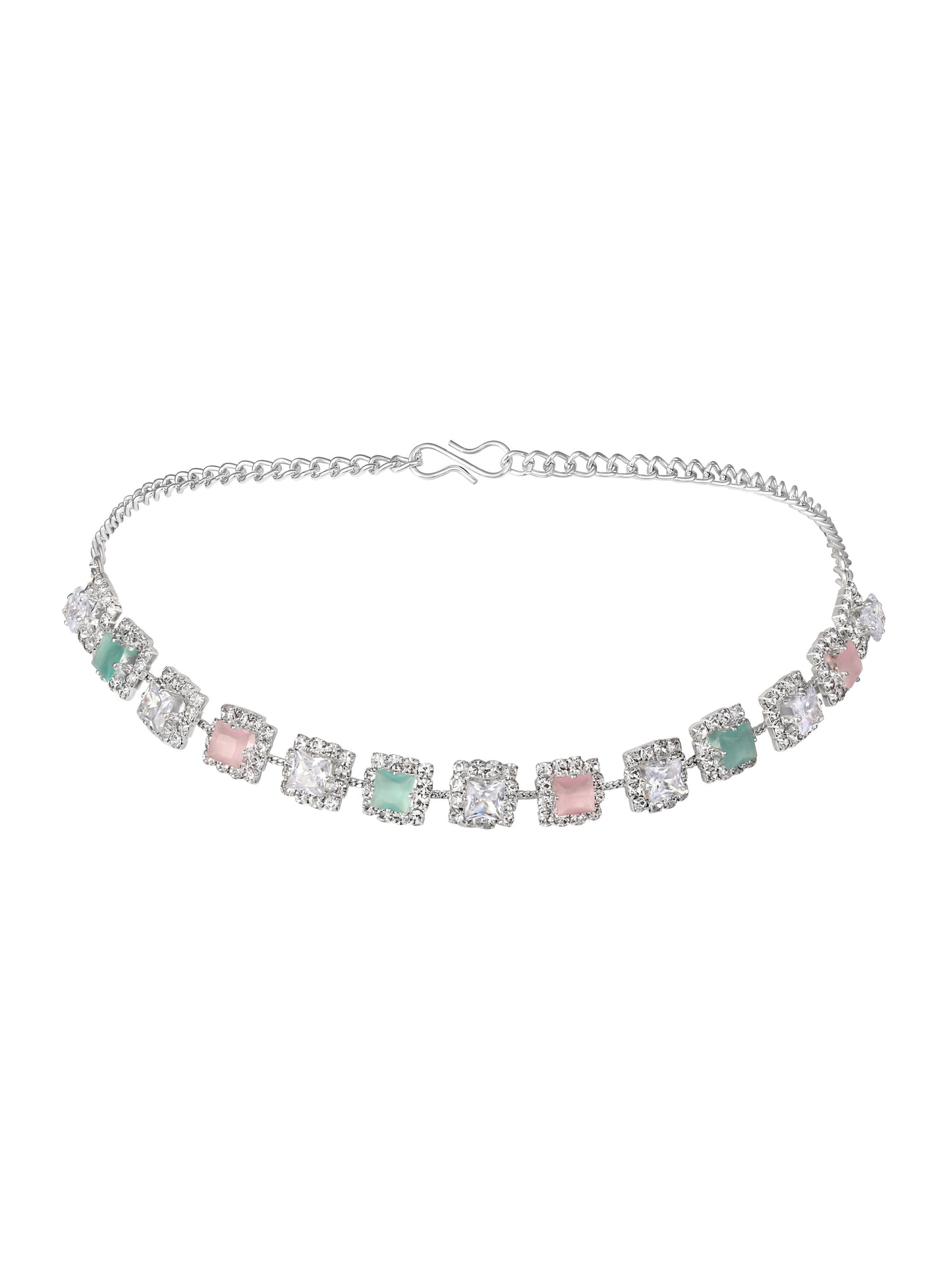 Silver-Plated American Diamond Necklace Set With Drop Earring