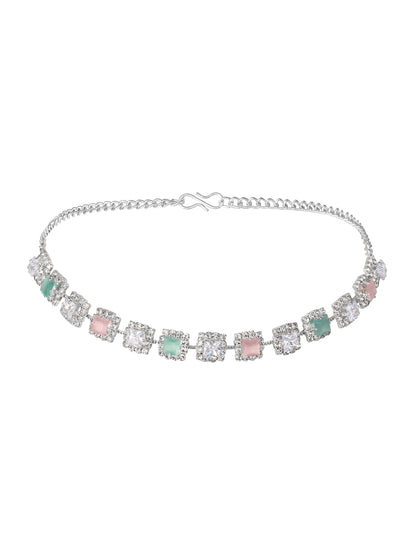 Silver-Plated American Diamond Necklace Set With Drop Earring