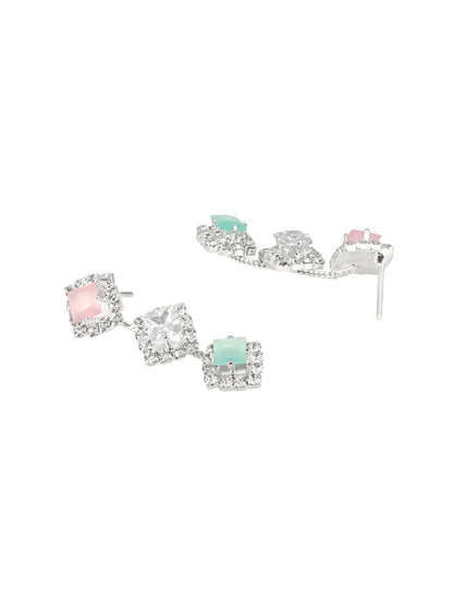 Silver-Plated American Diamond Necklace Set With Drop Earring