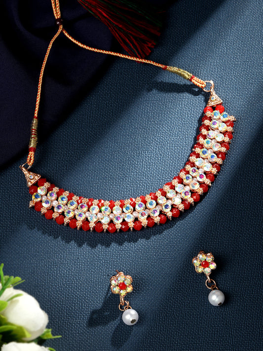 Gold-Plated Kundan And Stones Necklace Set With Drop Earring